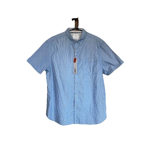 DENIM & FLOWER RICKY SINGH  Mens Shirt Large Blue Short Sleeve Button Slim Fit - Picture 1 of 15